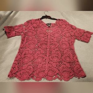 BNWT - Questions Burgandy Lace Overlay Top, Size 2XL